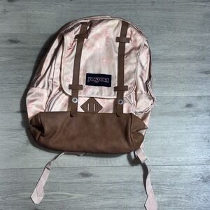 JanSport Pink Floral Backpack w/ Faux Leather Bottom | School Travel Bag